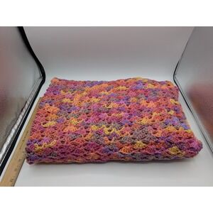 Large‎ Hand Crocheted Throw Blanket Afghan Multicolor Pink Purple Orange 47x34